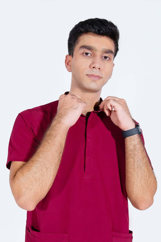 Mulberry Maroon | 4-Pocket Mandarian Collar