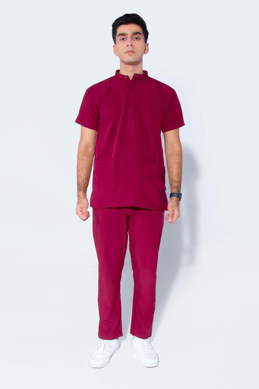 Mulberry Maroon | 4-Pocket Mandarian Collar